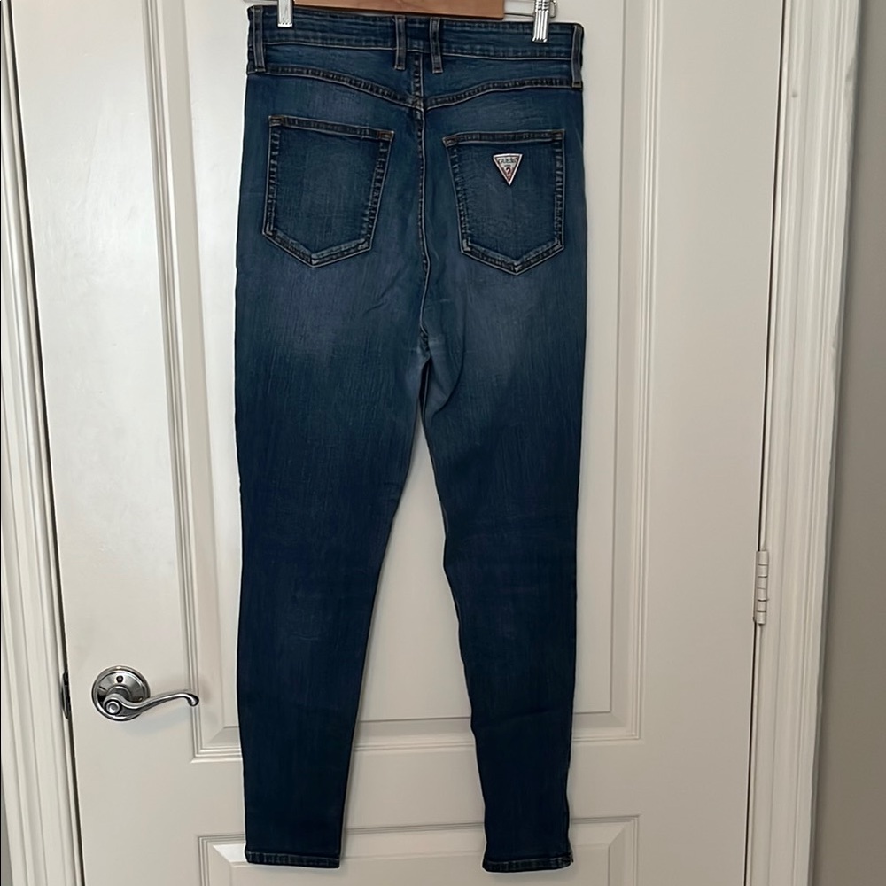 Guess High Rise Blue Jeans with Tapered Zippered Leg - Picture 3 of 16